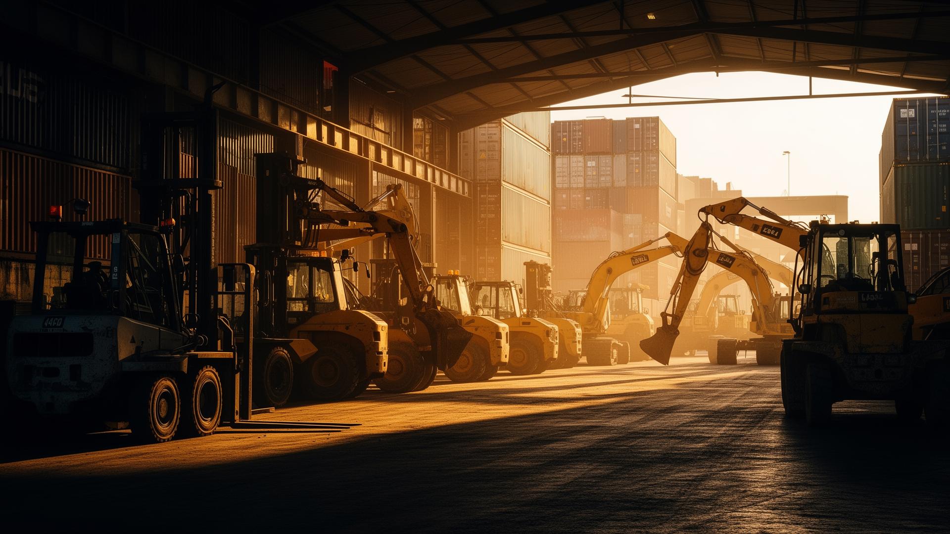 Forklifts and heavy equipment at a Caribbean port
